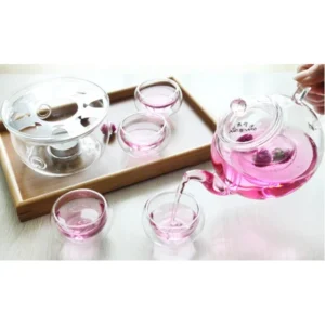 Glass Flower Teapot Set 6 Cups Base W19cm H12cm
