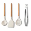 White Silicone Utensil Set Wooden Handle