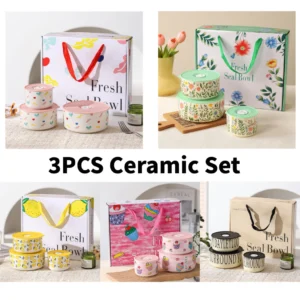 Random 3pcs Ceramic Bowl Set With Lid