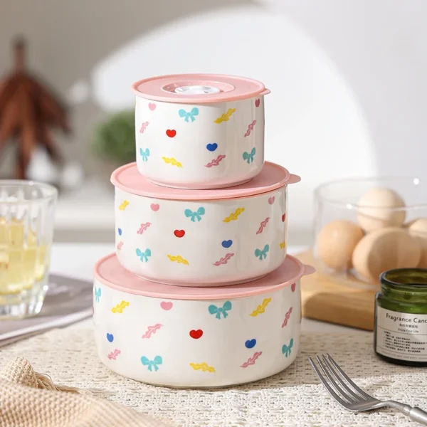 Random 3pcs Ceramic Bowl Set With Lid