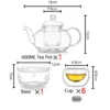 Glass Flower Teapot Set 6 Cups Base W19cm H12cm
