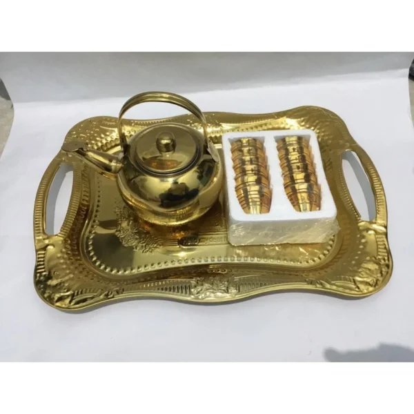 Gold Teapot Glass Cup Tray Set