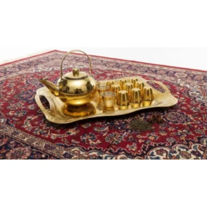 Gold Teapot Glass Cup Tray Set