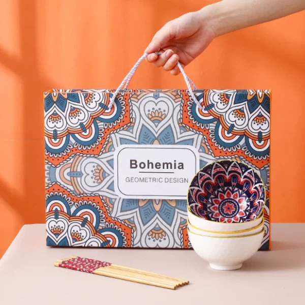 Bohemian Ceramic Bowl Chopstick Set