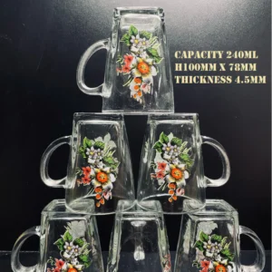 Floral Glass Mug Set 240ml 6pcs W7.8cm H10cm