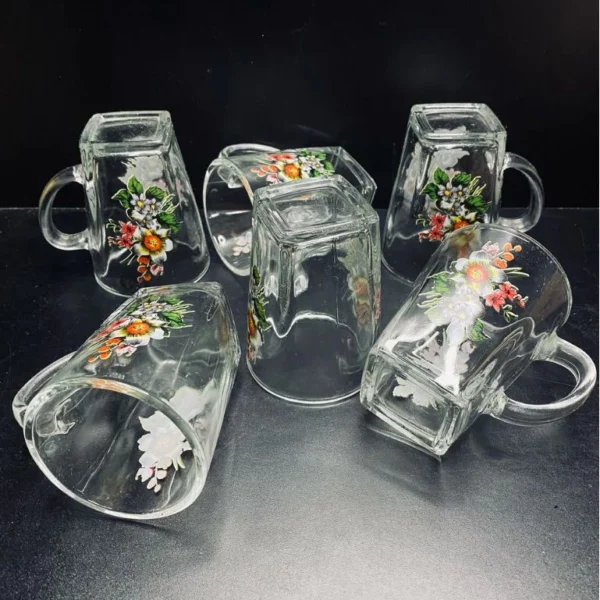 Floral Glass Mug Set 240ml 6pcs W7.8cm H10cm