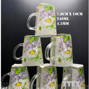 Floral Glass Mug Set 240ml 6pcs W7.8cm H10cm
