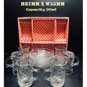 Turkish Coffee Glass Mug Saucer Set 6pcs W5.5cm H8.2cm
