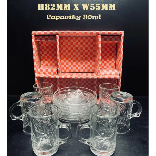 Turkish Coffee Glass Mug Saucer Set 6pcs W5.5cm H8.2cm