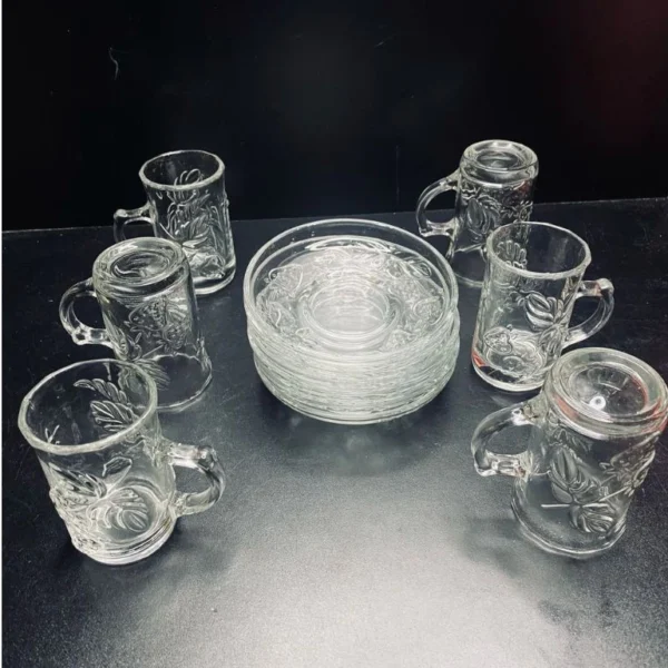 Turkish Coffee Glass Mug Saucer Set 6pcs W5.5cm H8.2cm