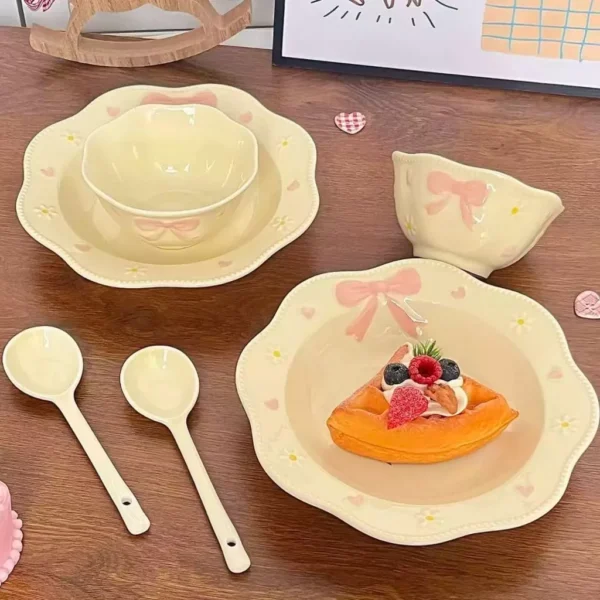 Korean Embossed Bow Tableware Set