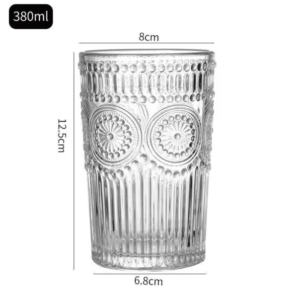 Hecess Embossed Glass Cup 380ml 6pcs W8cm H12.5cm