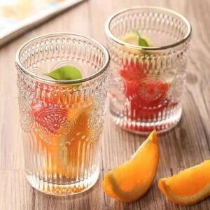 Hecess Embossed Glass Cup 380ml 6pcs W8cm H12.5cm