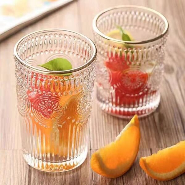 Hecess Embossed Glass Cup 380ml 6pcs W8cm H12.5cm
