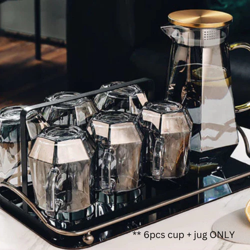 Random Glass Water Jug Cup Set 7pcs