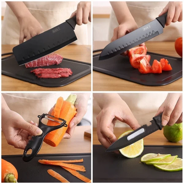 7 in 1 Black Steel Knife Set