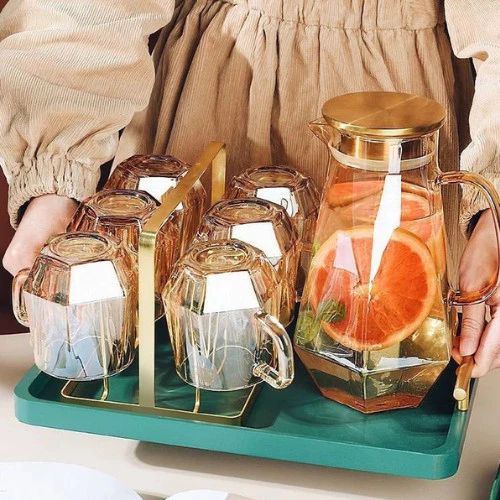 Random Glass Water Jug Cup Set 7pcs