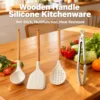 White Silicone Utensil Set Wooden Handle