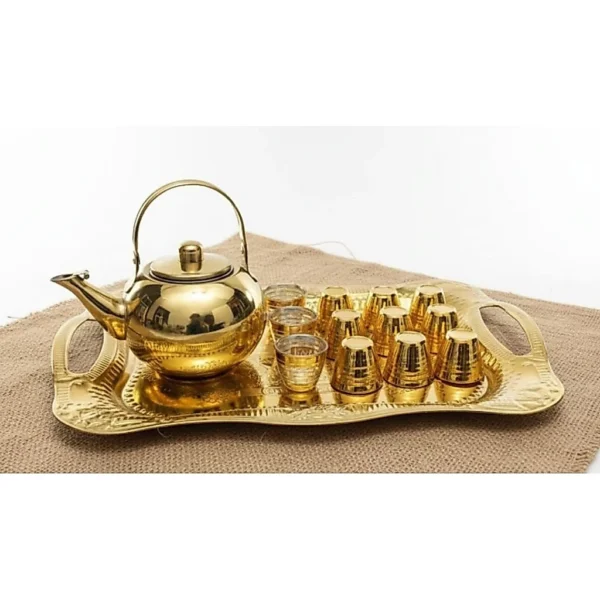 Gold Teapot Glass Cup Tray Set